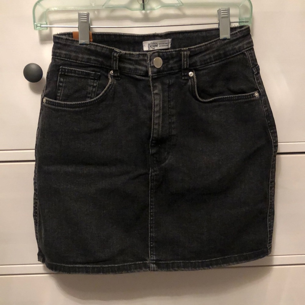 Black washed denim skirt